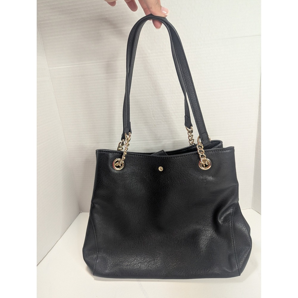 LC Lauren Conrad Black Pebbled Faux Leather Tote Bag Gold Chain Shoulder Bag